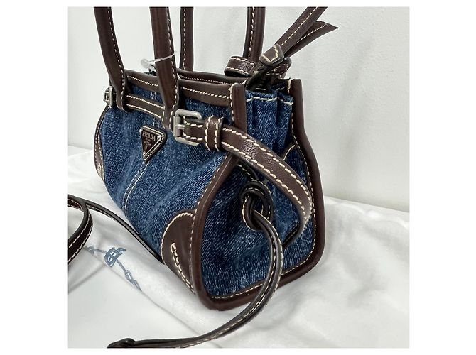 Mini Borsa Prada Denim Blu - vista 4
