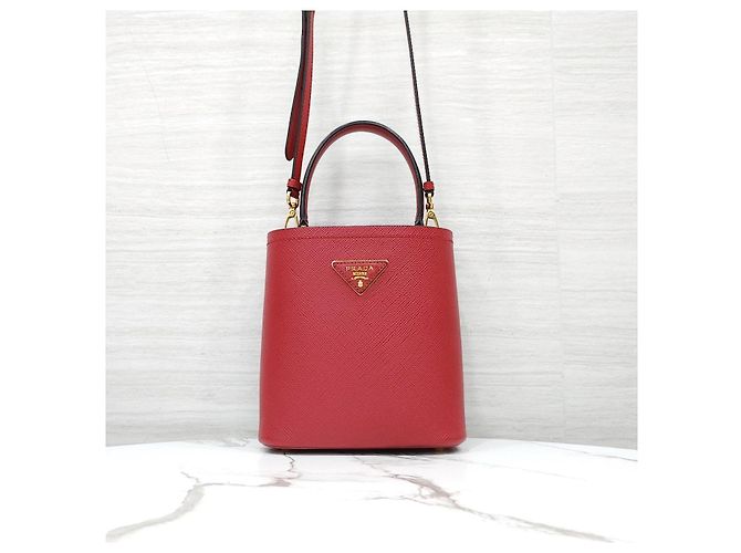 Prada Borsa a Tracolla Tote Double Panier in Saffiano - vista 11