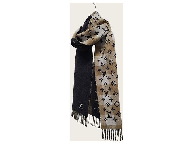 Sciarpa Louis Vuitton Monogram Check Grigio Beige - vista 2