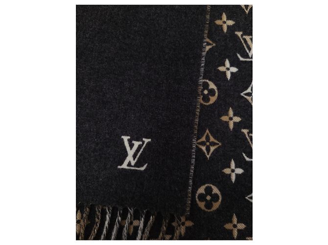 Sciarpa Louis Vuitton Monogram Check Grigio Beige - vista 5