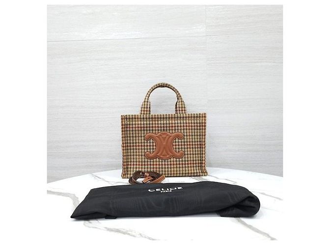 Céline Pequena Mala de Ombro Triomphe Check - vista 10