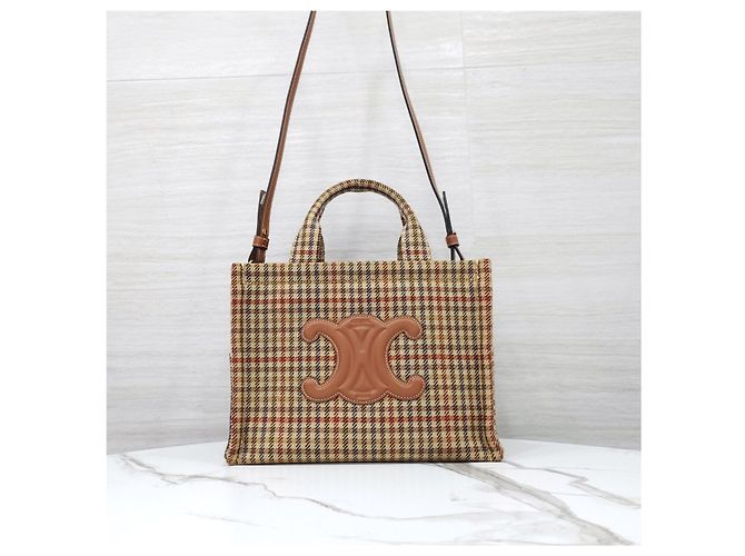 Céline Pequena Mala de Ombro Triomphe Check - vista 11