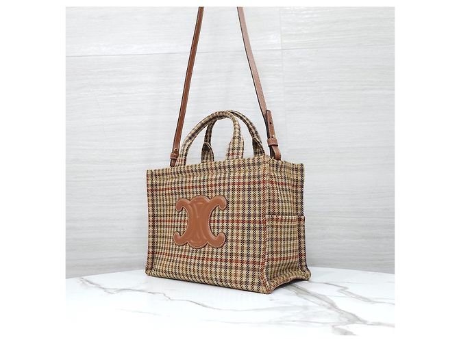 Céline Pequena Mala de Ombro Triomphe Check - vista 12