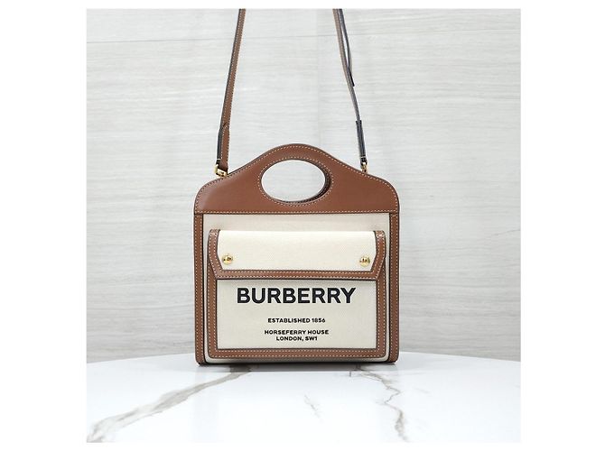 Burberry Mini Two-Tone Canvas Pocket Bag Natural Malt Brown - Ansicht 10