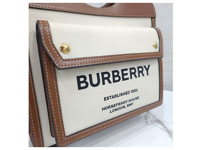 Burberry Mini Two-Tone Canvas Pocket Bag Natural Malt Brown - Ansicht 14
