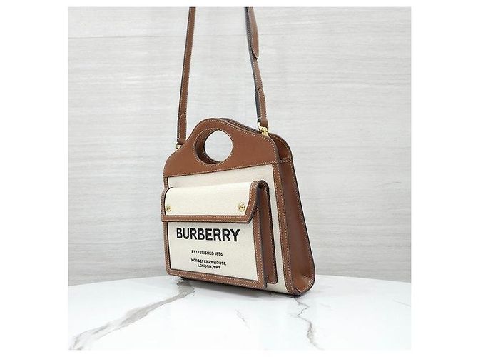 Burberry Mini Two-Tone Canvas Pocket Bag Natural Malt Brown - Ansicht 2