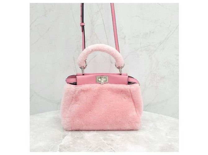 Fendi Peekaboo Pink Shearling Mini - vista 5