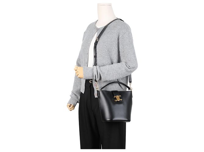 Céline Picca Borsa Louise in Vitello Liscio Nero - vista 14