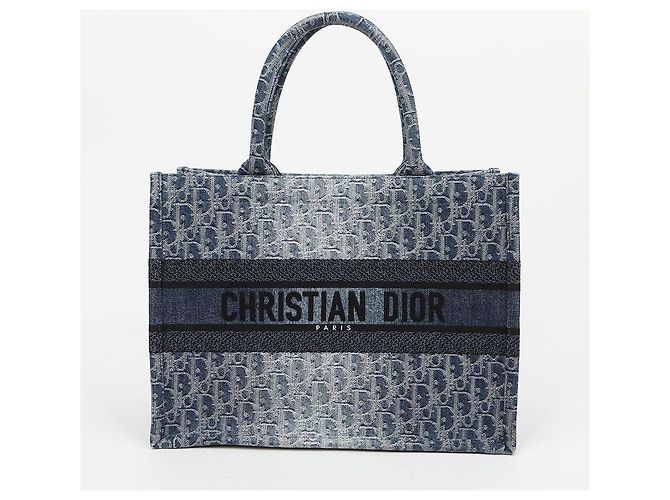 Dior Borsa Book Tote Medium Blue Denim Oblique Jacquard - vista 2