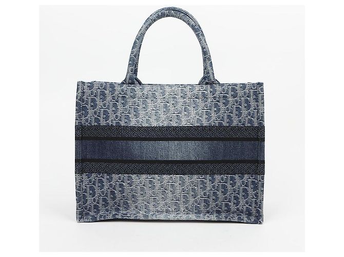 Dior Borsa Book Tote Medium Blue Denim Oblique Jacquard - vista 4