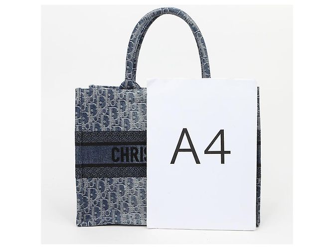 Dior Borsa Book Tote Medium Blue Denim Oblique Jacquard - vista 8