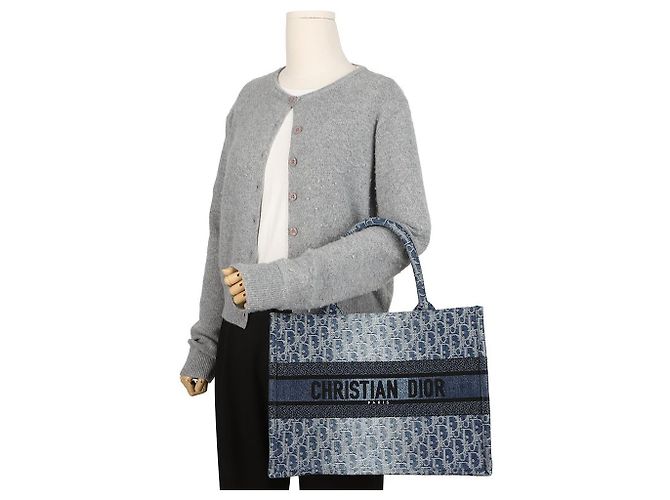 Dior Borsa Book Tote Medium Blue Denim Oblique Jacquard - vista 9