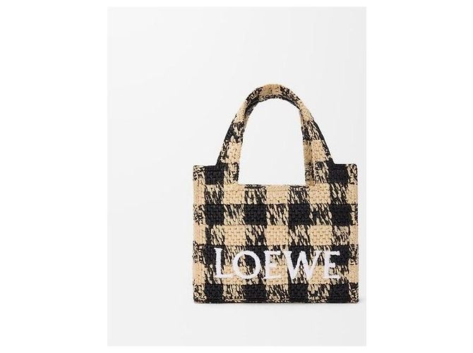 Loewe Mini borsa tote a scacchi in rafia - vista 10