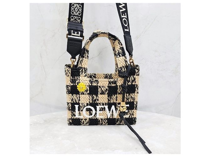Loewe Mini borsa tote a scacchi in rafia - vista 11