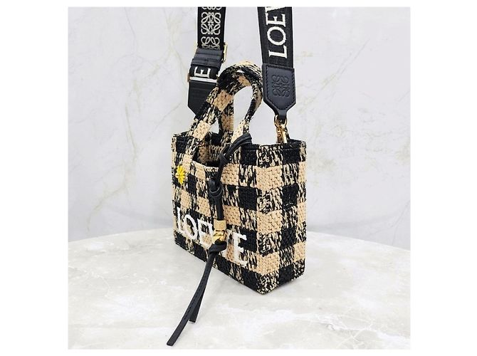 Loewe Mini borsa tote a scacchi in rafia - vista 12