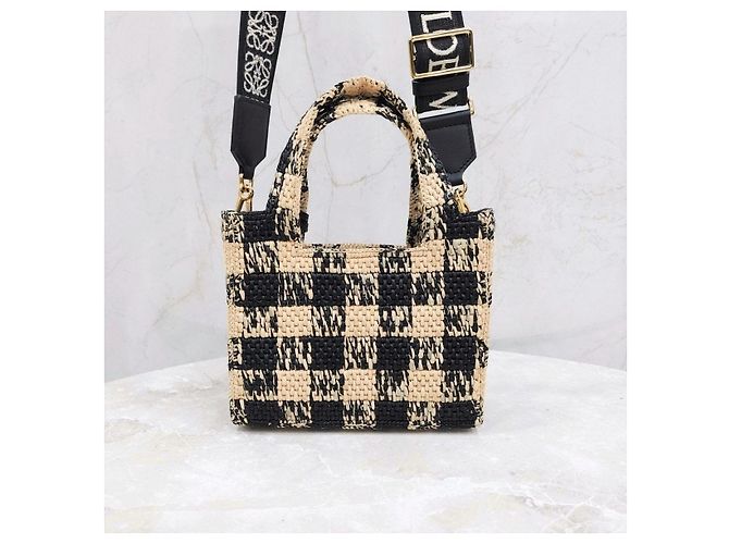 Loewe Mini borsa tote a scacchi in rafia - vista 13