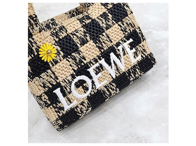 Loewe Mini borsa tote a scacchi in rafia - vista 14