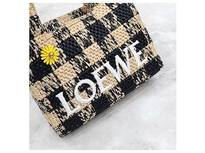 Loewe Mini borsa tote a scacchi in rafia - vista 4