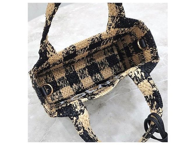 Loewe Mini borsa tote a scacchi in rafia - vista 7