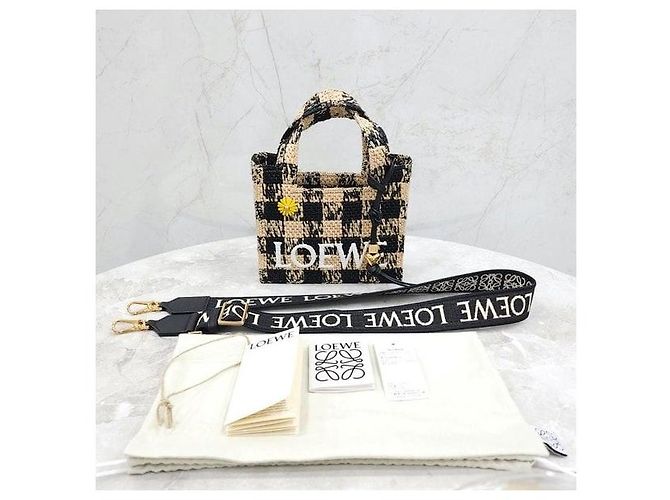 Loewe Mini borsa tote a scacchi in rafia - vista 8