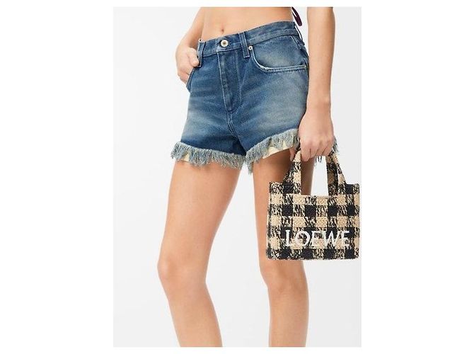 Loewe Mini borsa tote a scacchi in rafia - vista 9