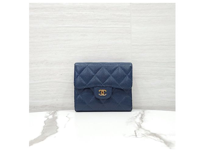 Chanel Classic Small Flap Wallet Caviar Navy Gold - Ansicht 9