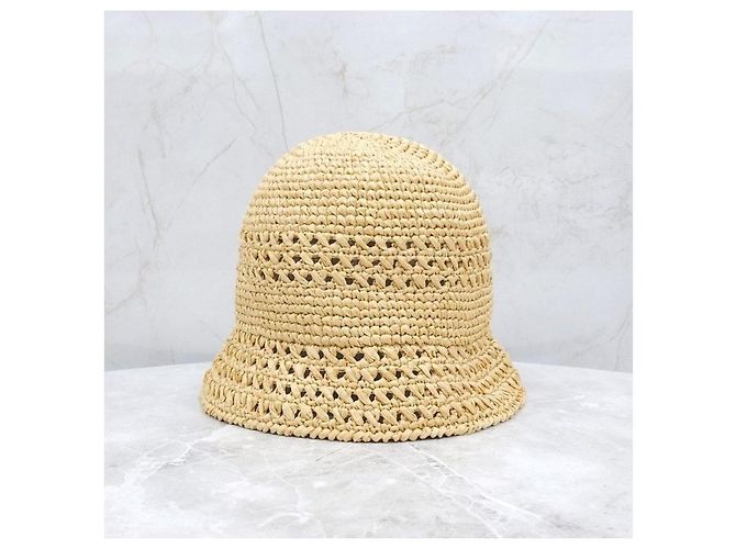 Miu Miu Cappello a secchiello in rafia Logo - vista 12