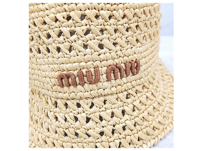 Miu Miu Cappello a secchiello in rafia Logo - vista 13