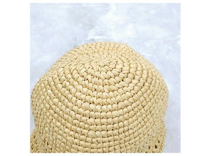 Miu Miu Cappello a secchiello in rafia Logo - vista 5