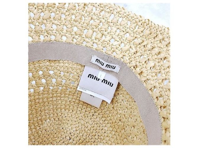 Miu Miu Cappello a secchiello in rafia Logo - vista 7