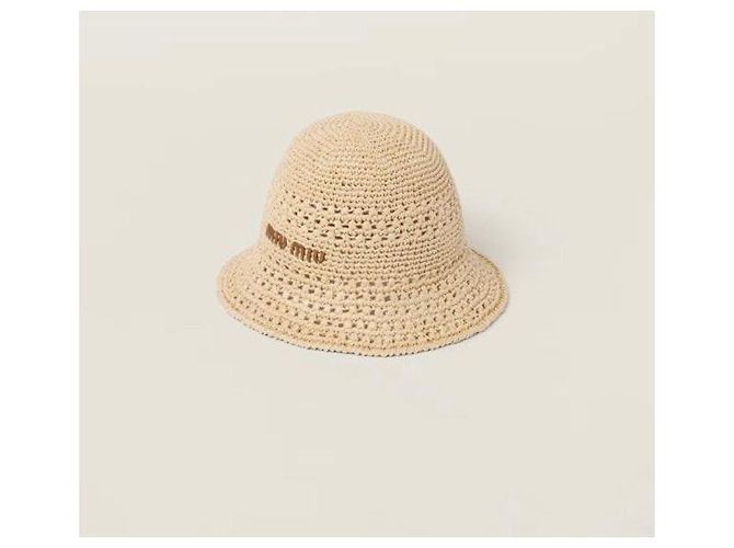 Miu Miu Cappello a secchiello in rafia Logo - vista 8