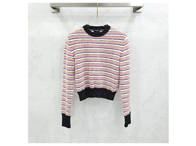 Chanel Pullover de malha riscada rosa - vista 7