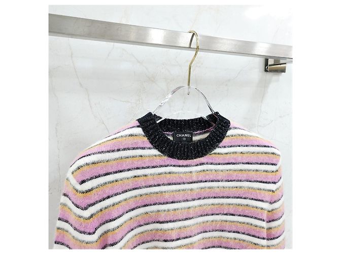 Chanel Pullover de malha riscada rosa - vista 9
