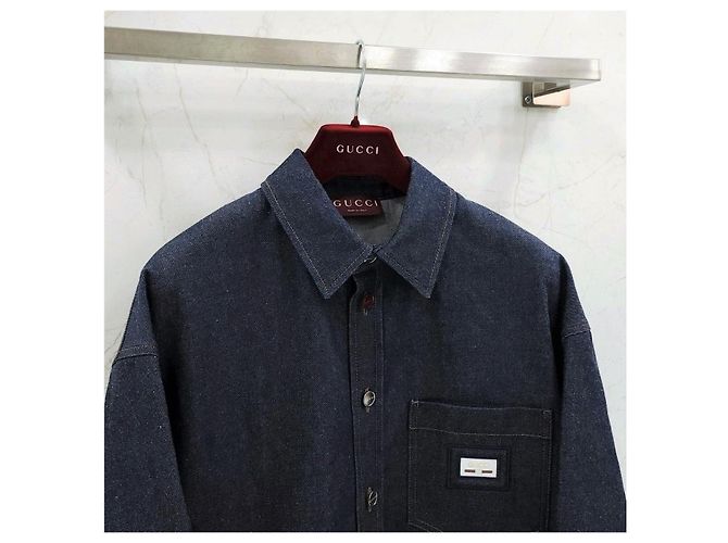 Gucci Oversized Denim-Hemd mit Web-Band-Label - Ansicht 11
