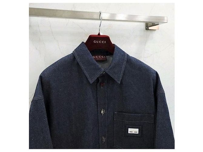 Gucci Oversized Denim-Hemd mit Web-Band-Label - Ansicht 3