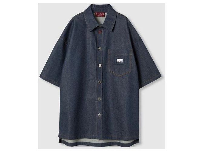 Gucci Oversized Denim-Hemd mit Web-Band-Label - Ansicht 8
