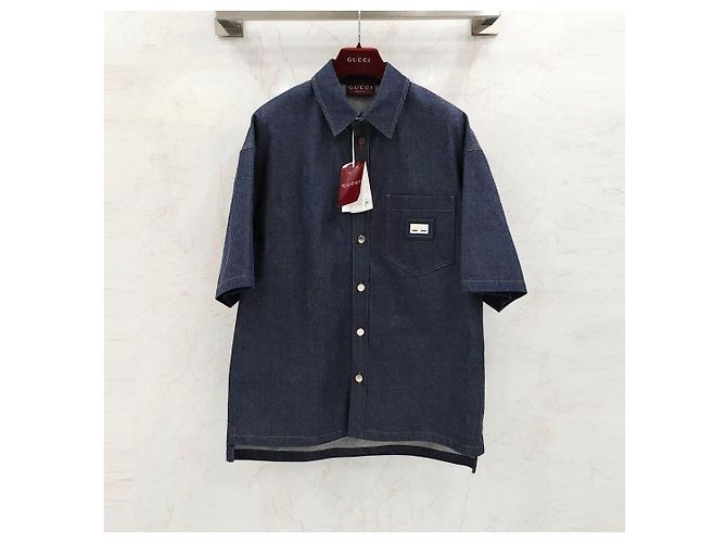 Gucci Oversized Denim-Hemd mit Web-Band-Label - Ansicht 9
