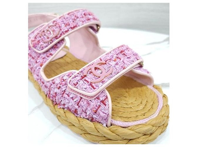 Chanel Sandali in Tweed con Velcro Rosa - vista 5