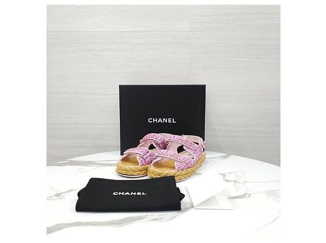 Chanel Sandali in Tweed con Velcro Rosa - vista 8