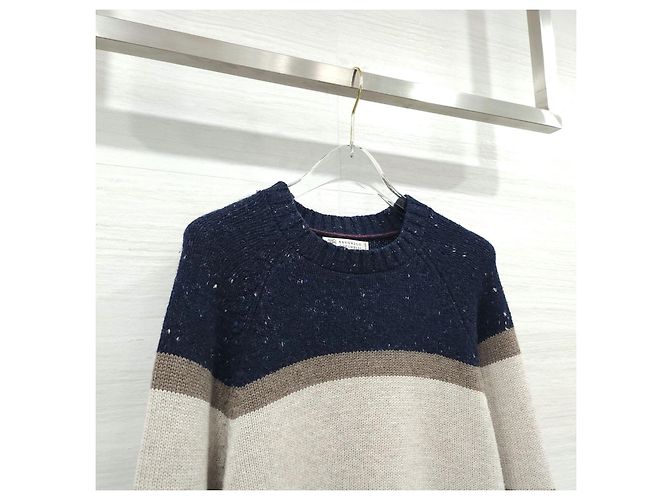 Brunello Cucinelli Stripe Round Knit Strickpullover Grün - Ansicht 8