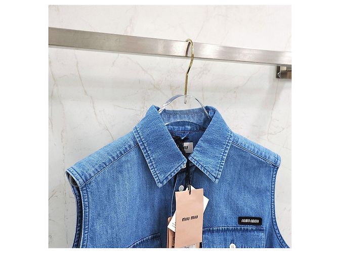 Miu Miu Camisa sin mangas de chambray Azul - vista 11
