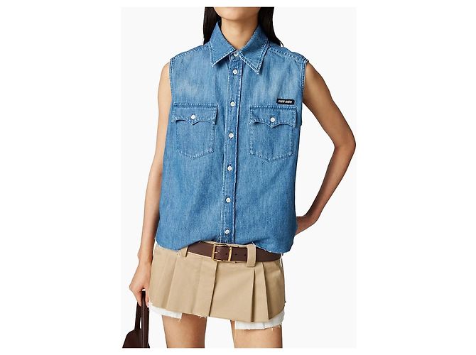 Miu Miu Camisa sin mangas de chambray Azul - vista 14