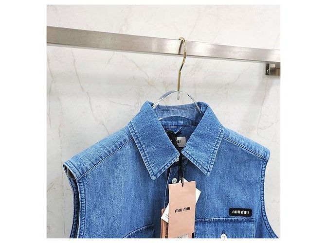 Miu Miu Camisa sin mangas de chambray Azul - vista 3