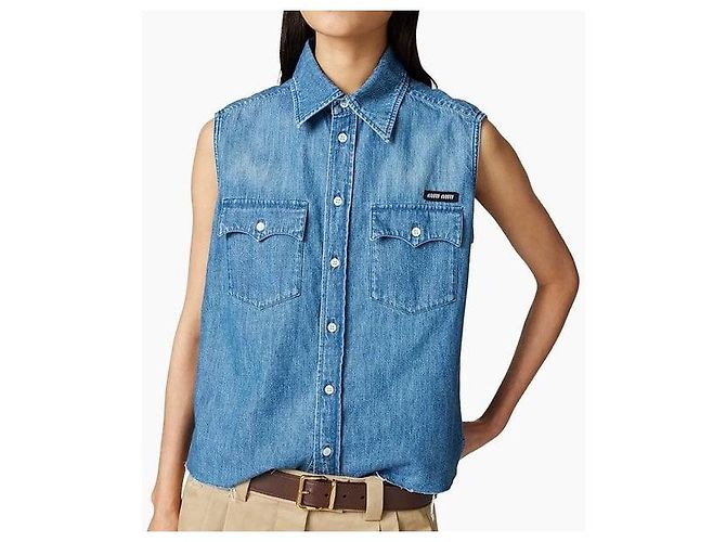 Miu Miu Camisa sin mangas de chambray Azul - vista 6
