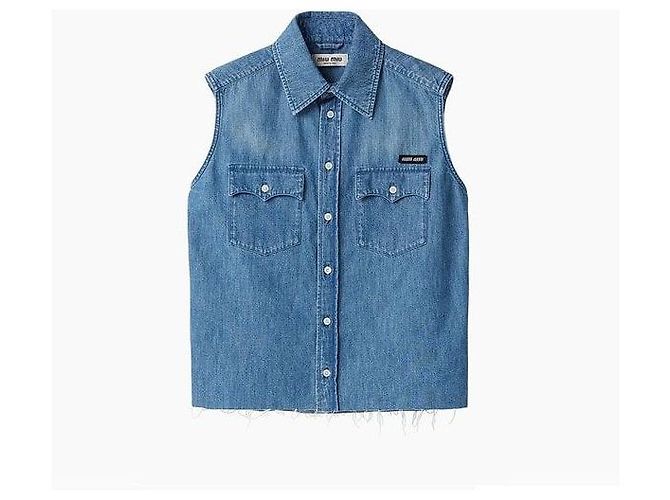 Miu Miu Camisa sin mangas de chambray Azul - vista 8