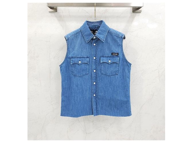Miu Miu Camisa sin mangas de chambray Azul - vista 9