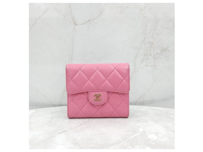 Chanel Cartera Classic de piel caviar rosa - vista 8