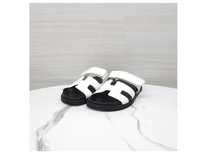 Hermès Sandali Slippers Cipre in vitello bianco - vista 7