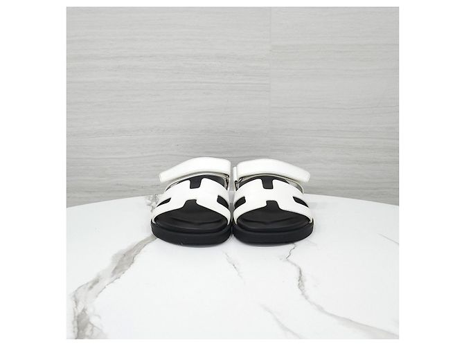 Hermès Sandali Slippers Cipre in vitello bianco - vista 8