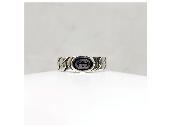 Gucci Anel largo de prata entrelaçado - vista 9